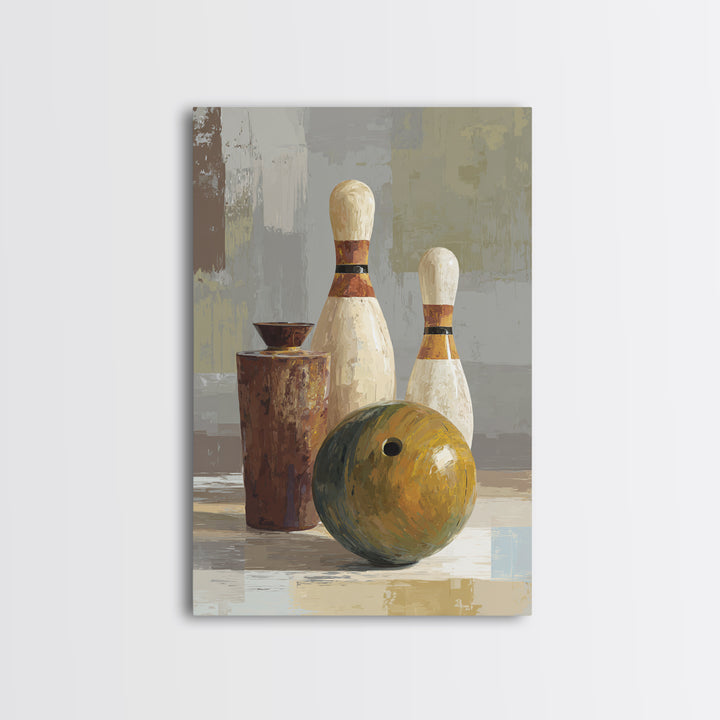 Bowling Ball and Pins Framed Canvas Print, Game Room Art, Black Art, Game Room Decor, Fine Art, Play, Playroom Art, Pop Art, GRA-2x3-94