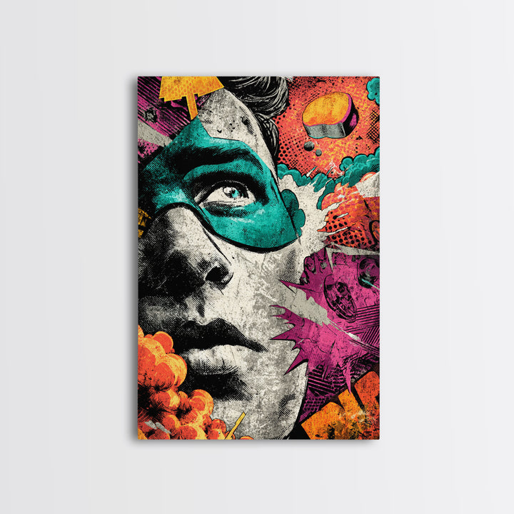 Comic Style Explosion with Game Icons Canvas Print, Game Room Art, Trendy Wall Art, Game Room Decor, Oil Painting, Play, GRA-2x3-95