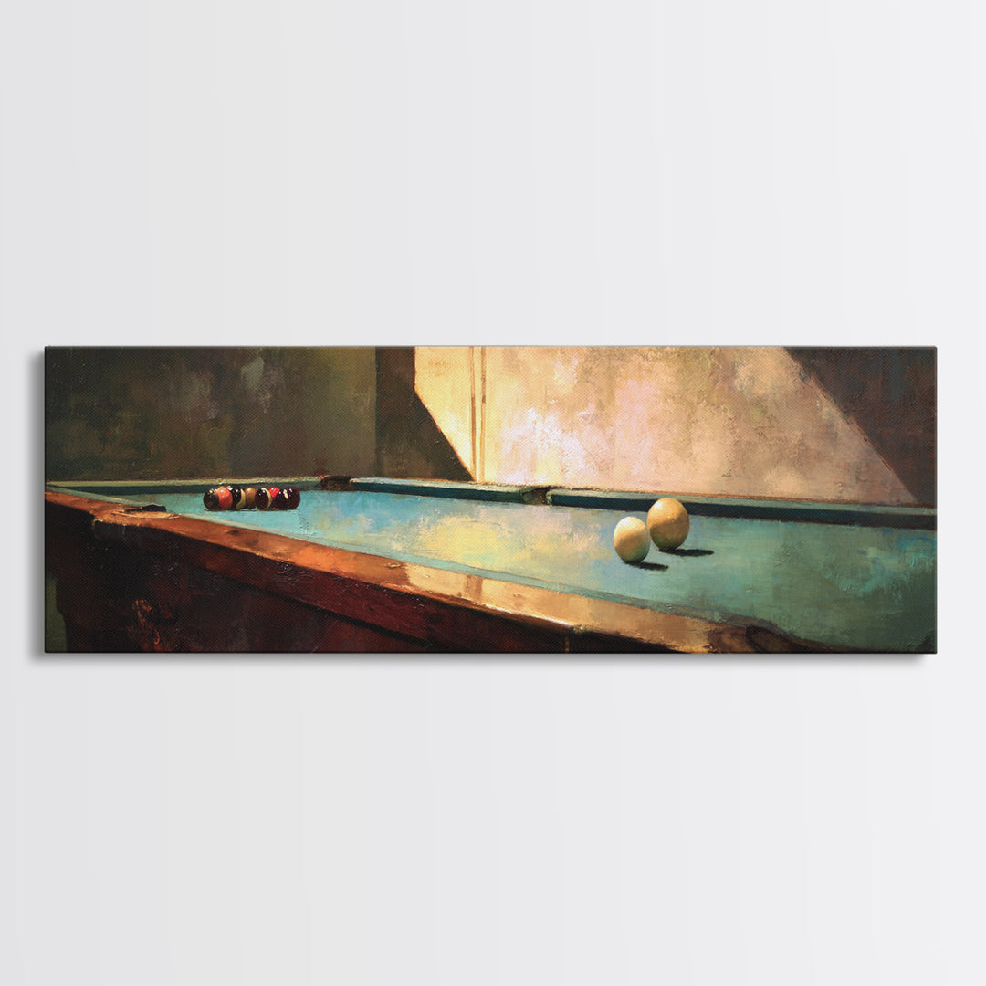Pool Cue and Chalk on Green Felt Canvas Print, Game Room Art, Modern Wall Art, Game Room Decor, Watercolor Art, Play, GRA-3x1-50