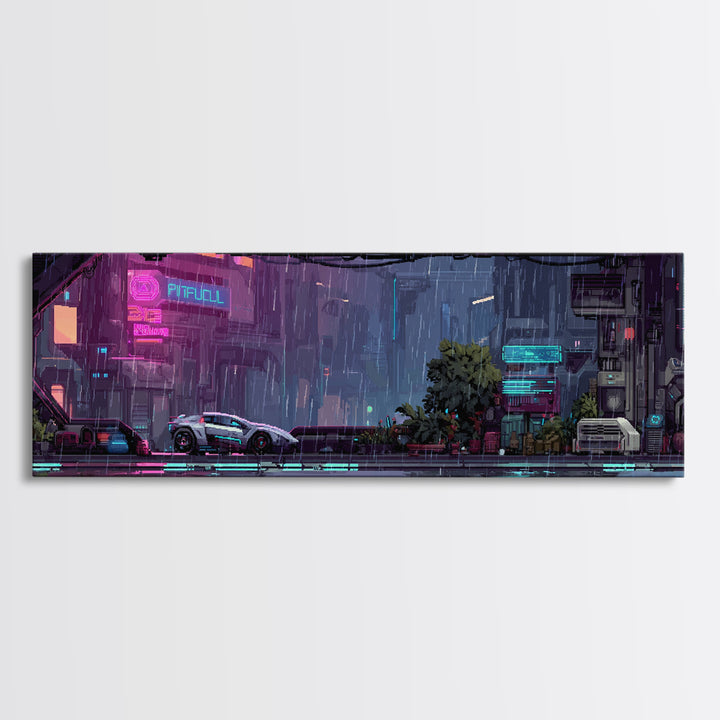 Arcade Spaceship Pixel Art Scene Framed Canvas Print, Game Room Art, Wall Art, Game Room Decor, Play, Bedroom Wall Art, GRA-3x1-59