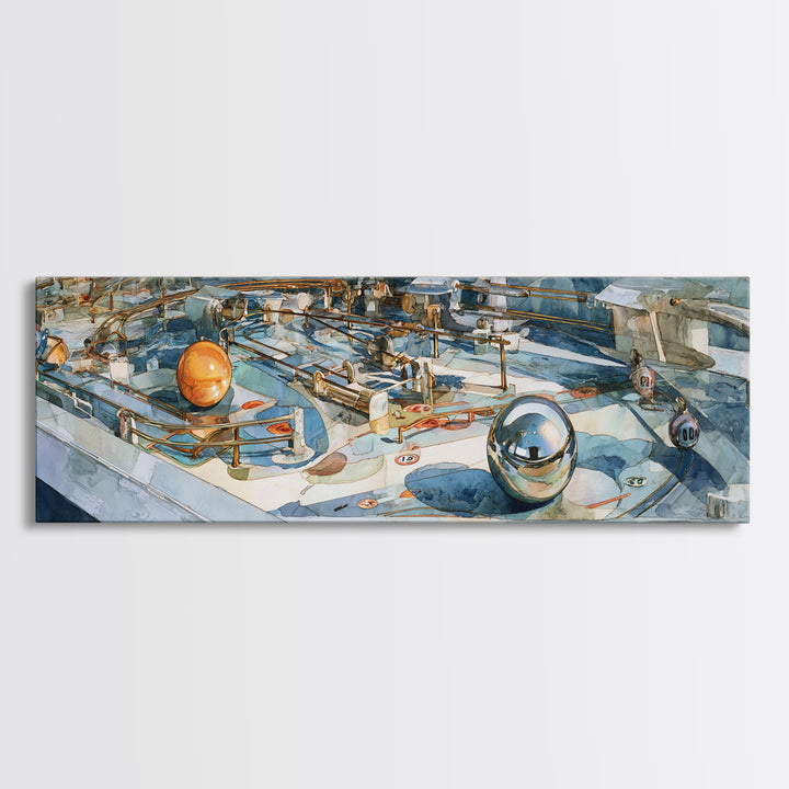 Pinball Silver Ball Canvas Print, Game Room Art, Playroom Wall Decor, Game Room Decor, Oil Painting, Play, Statement Artwork, GRA-3x1-61