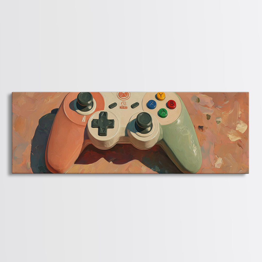 Old School Game Controller Canvas Print, Game Room Art, Art Print, Game Room Decor, Oil Painting, Play, Canvas Art, Black Art, GRA-3x1-70