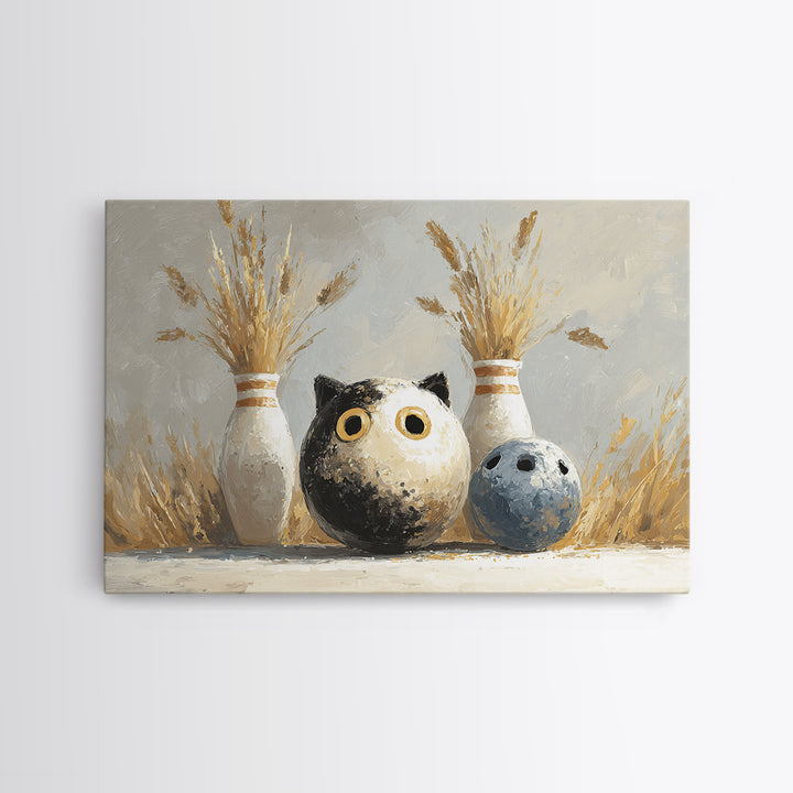 Bowling Ball and Pins Framed Canvas Print, Game Room Art, Black Art, Game Room Decor, Fine Art, Play, Playroom Art, Pop Art, GRA-3x2-18