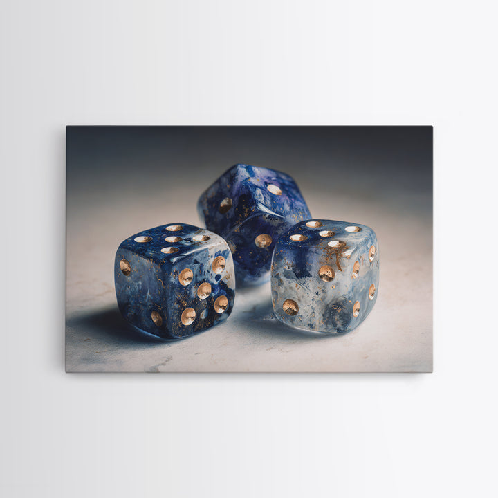 Tabletop Dice Rolling Through Dramatic Light Canvas Print, Game Room Art, Trendy Wall Art, Game Room Decor, Fine Art, Play, GRA-3x2-21