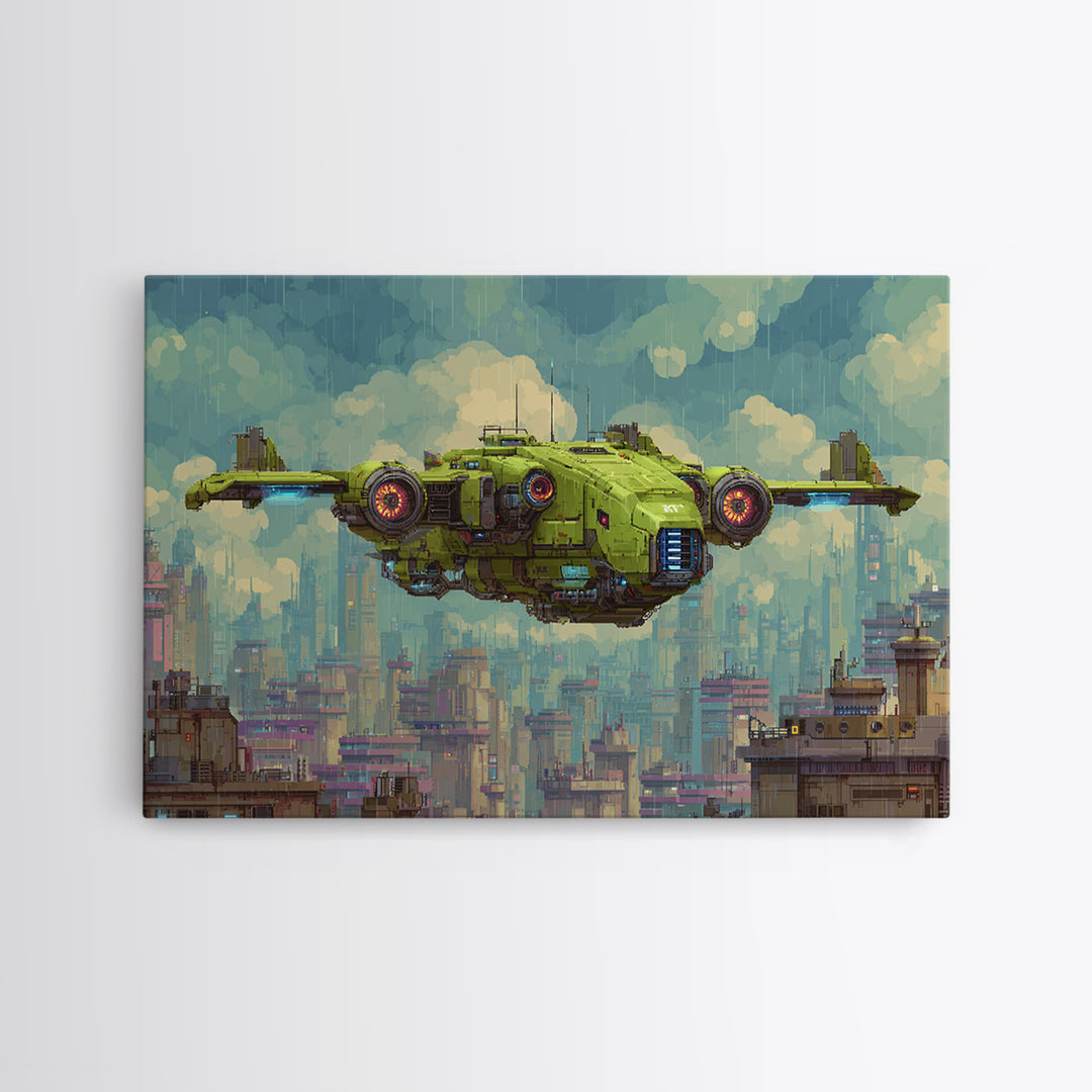 Arcade Spaceship Pixel Art Scene Framed Canvas Print, Game Room Art, Black Woman Art, Game Room Decor, Fine Art, Play, GRA-3x2-23