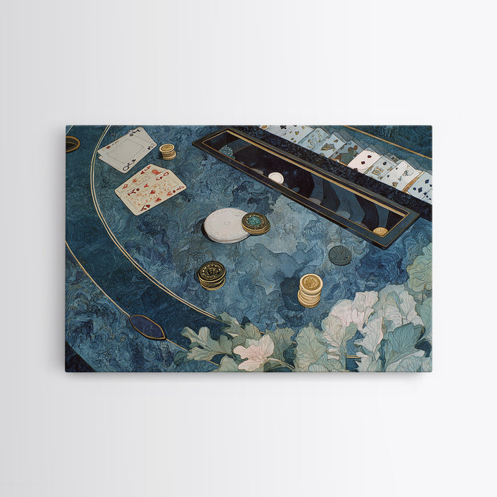Blackjack Table Still Life Without Words Framed Canvas Print, Game Room Art, African American Art, Game Room Decor, Play, GRA-3x2-24
