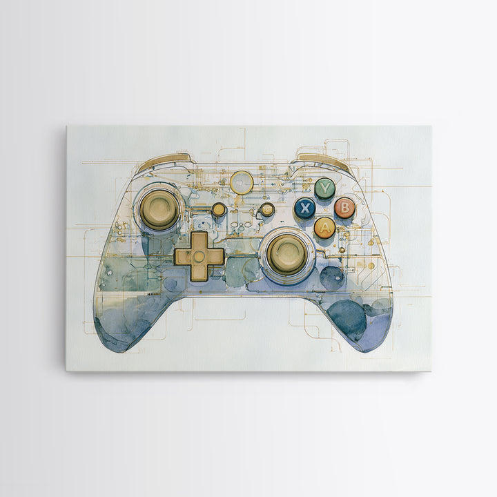 Old School Game Controller Canvas Print, Game Room Art, Trendy Wall Art, Game Room Decor, Watercolor Art, Play, GRA-3x2-34