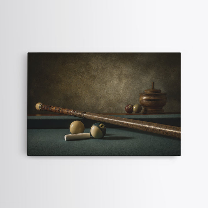 Pool Cue and Chalk on Green Felt Canvas Print, Game Room Art, Bedroom Wall Art, Game Room Decor, Fine Art, Play, Girly Wall Art, GRA-3x2-38