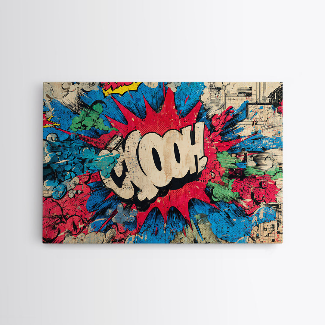 Comic Style Explosion with Game Icons Canvas Print, Game Room Art, Retro Art, Game Room Decor, Abstract Art, Play, GRA-3x2-43