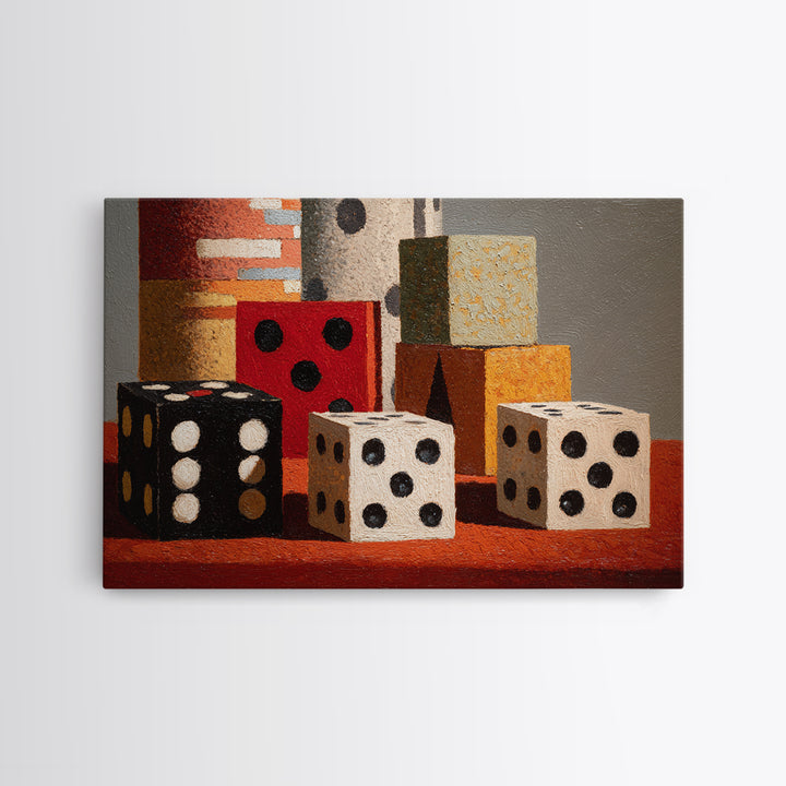 Playing Cards and Dice Framed Canvas Print, Game Room Art, Game Room Decor, Oil Painting, Play, African American Art, GRA-3x2-55