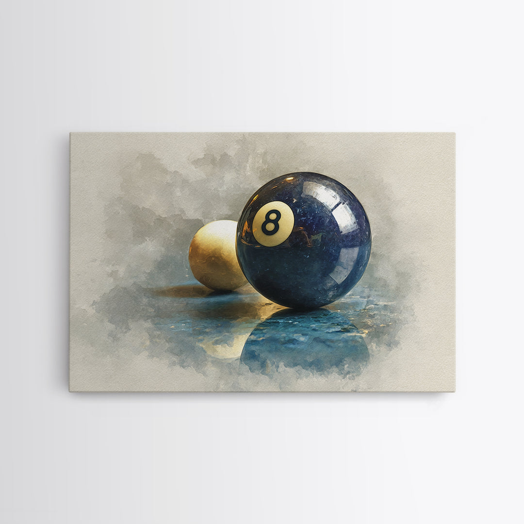 Billiards Eight Ball Framed Canvas Print, Game Room Art, Modern Wall Art, Game Room Decor, Fine Art, Play, Unique Home Decor, GRA-3x2-6