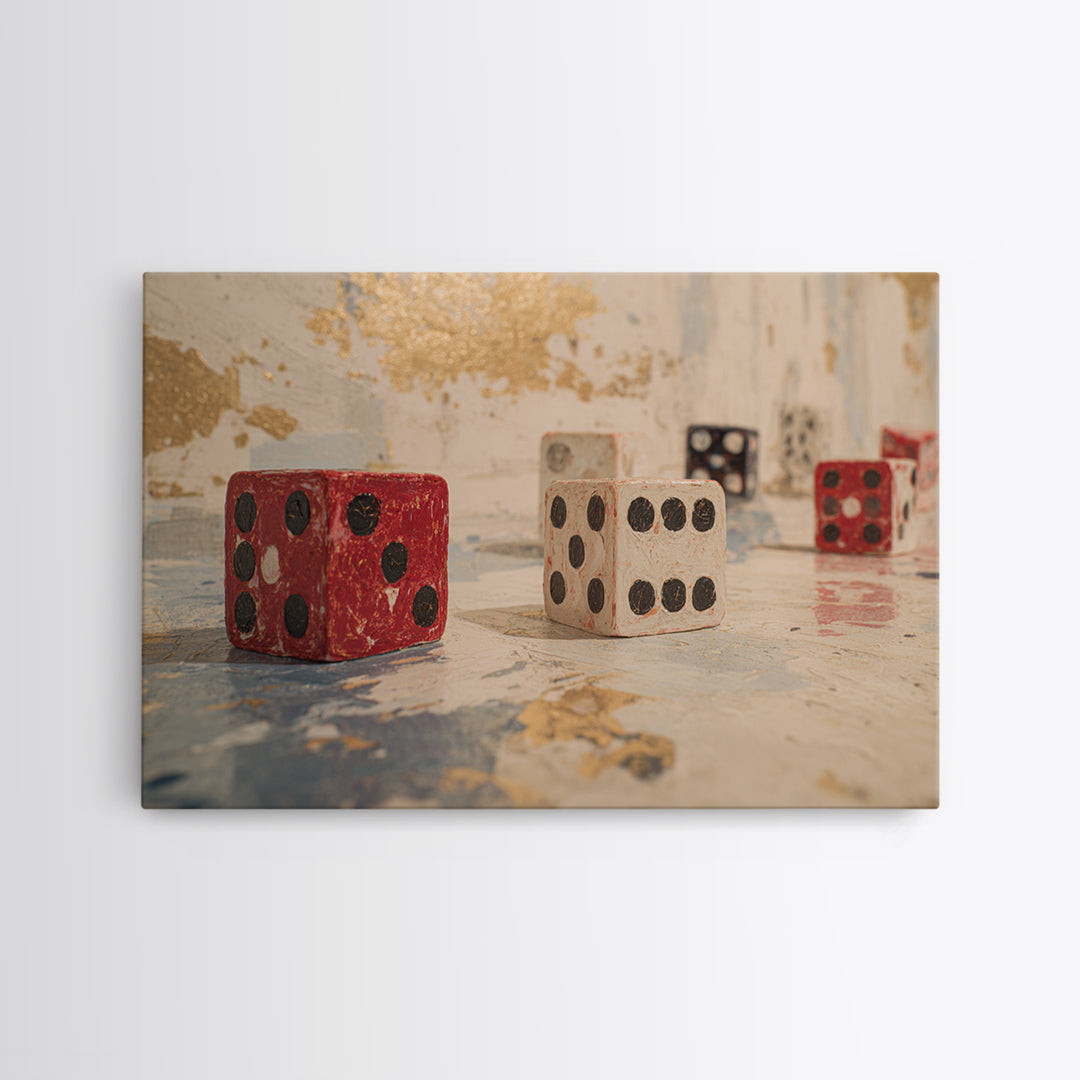 Playing Cards and Dice Framed Canvas Print, Game Room Art, Home Decor, Game Room Decor, Abstract Art, Play, Wall Art Set, GRA-3x2-7