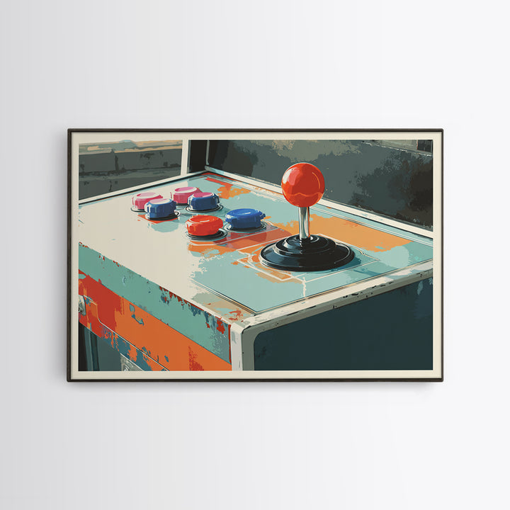Retro Arcade Joystick Framed Canvas Print, Game Room Art, Gallery Decor, Game Room Decor, Fine Art, Play, Contemporary Art, GRA-3x2-77