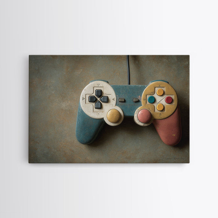 Old School Game Controller Framed Canvas Print, Game Room Art, Unique Home Decor, Game Room Decor, Oil Painting, Play, GRA-3x2-82