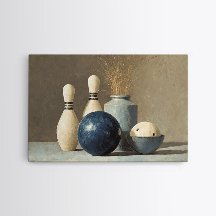Bowling Ball and Pins Framed Canvas Print, Game Room Art, Living Room Art, Game Room Decor, Fine Art, Play, Neutral Decor, GRA-3x2-90