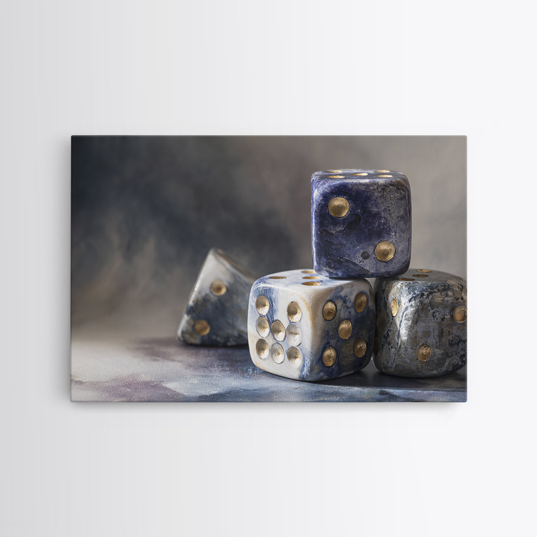 Tabletop Dice Rolling Through Dramatic Light Canvas Print, Game Room Art, Retro Art, Game Room Decor, Fine Art, Play, GRA-3x2-93