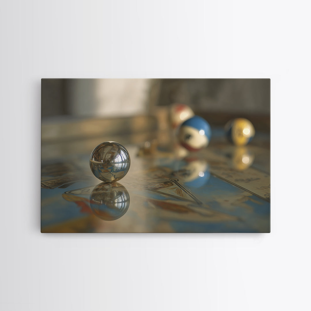 Pinball Silver Ball Framed Canvas Print, Game Room Art, Whimsical Wall Art, Game Room Decor, Watercolor Art, Play, GRA-3x2-97