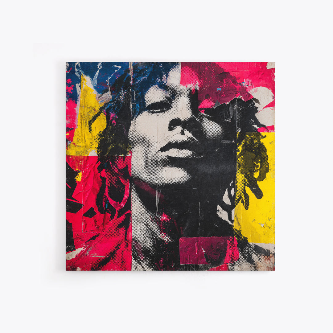 Stencil Portrait with Red and Black Contrast Framed Canvas Print, Graffiti Art, Art, Living Room Decor, Fine Art, Street, GRF-1x1-12