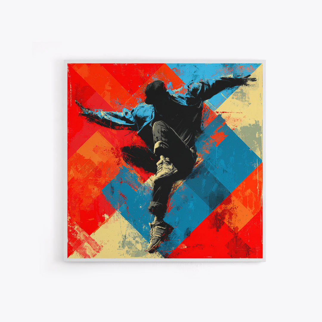Breakdancer Silhouette over Bright Paint Splashes Framed Canvas Print, Graffiti Art, 3d Wall Art, Living Room Decor, Street, GRF-1x1-2
