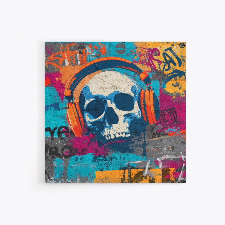 Skull and Headphones Mural Composition Framed Canvas Print, Graffiti Art, Abstract Art, Living Room Decor, Fine Art, Street, GRF-1x1-47