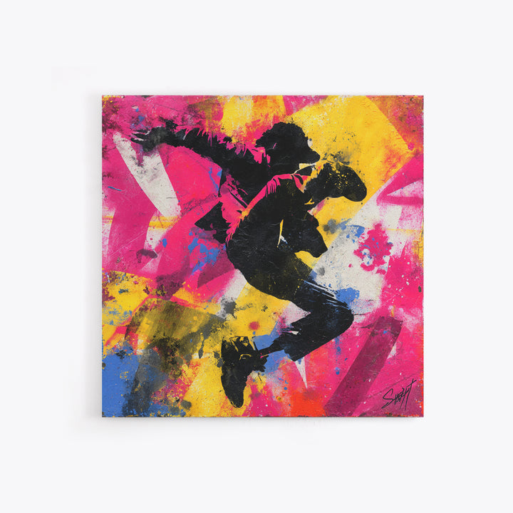 Breakdancer Silhouette over Bright Paint Splashes Canvas Print, Graffiti Art, Graffiti, Living Room Decor, Fine Art, Street, GRF-1x1-50