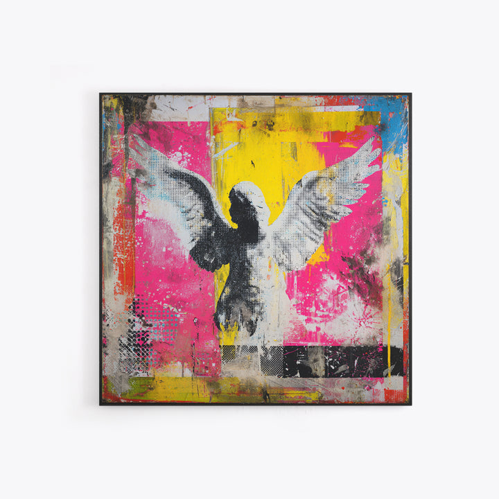 Spray Painted Angel Wings Framed Canvas Print, Graffiti Art, Mid Century Modern, Living Room Decor, Fine Art, Street, GRF-1x1-56