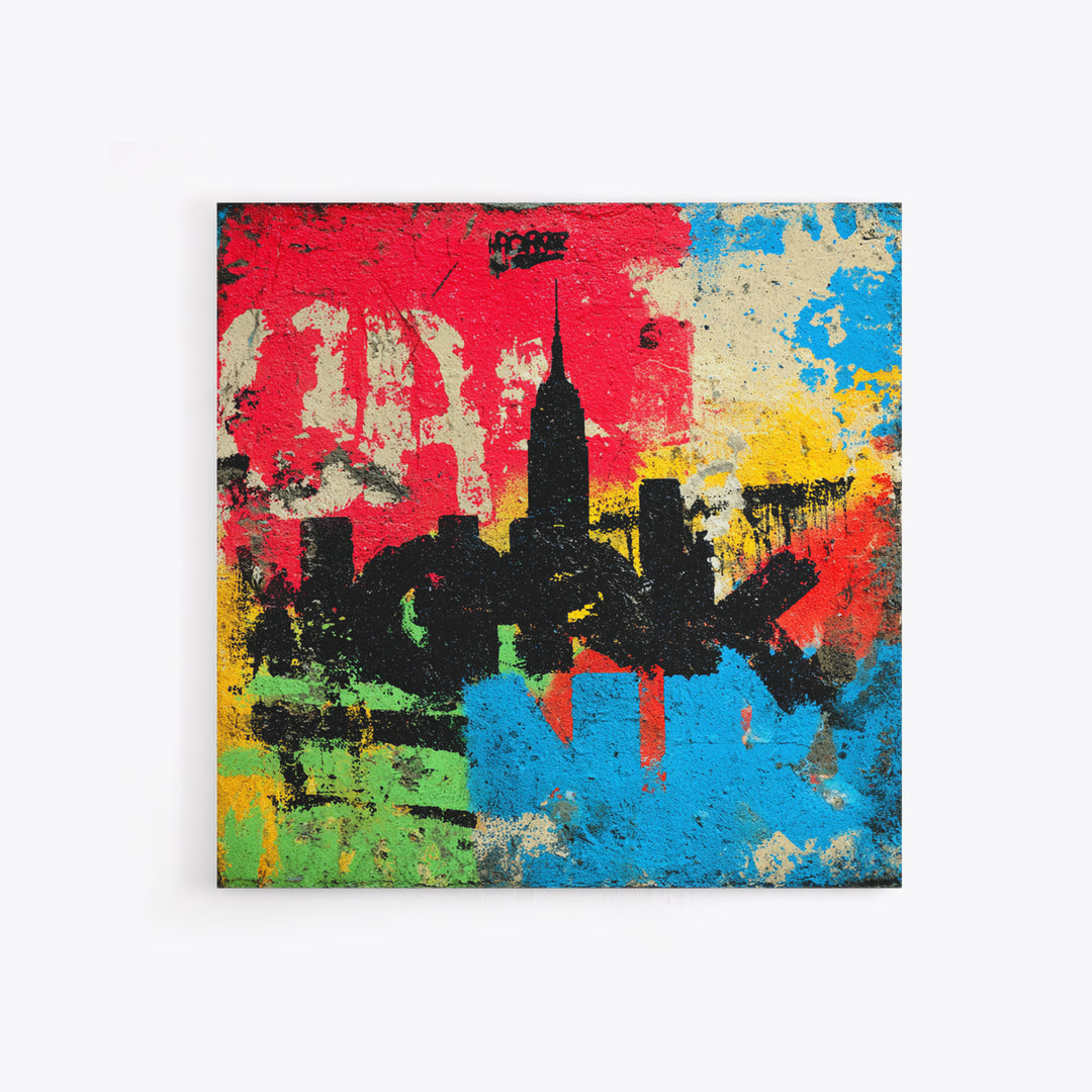Paint Drips Forming a Skyline Silhouette Framed Canvas Print, Graffiti Art, Boho Decor, Living Room Decor, Fine Art, Street, GRF-1x1-61