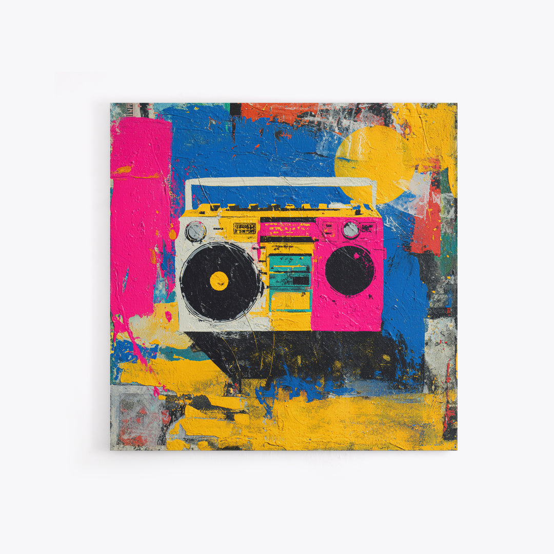 Boombox and Cassette Tape Framed Canvas Print, Graffiti Art, Gallery Decor, Living Room Decor, Fine Art, Street, Wall Art, GRF-1x1-62