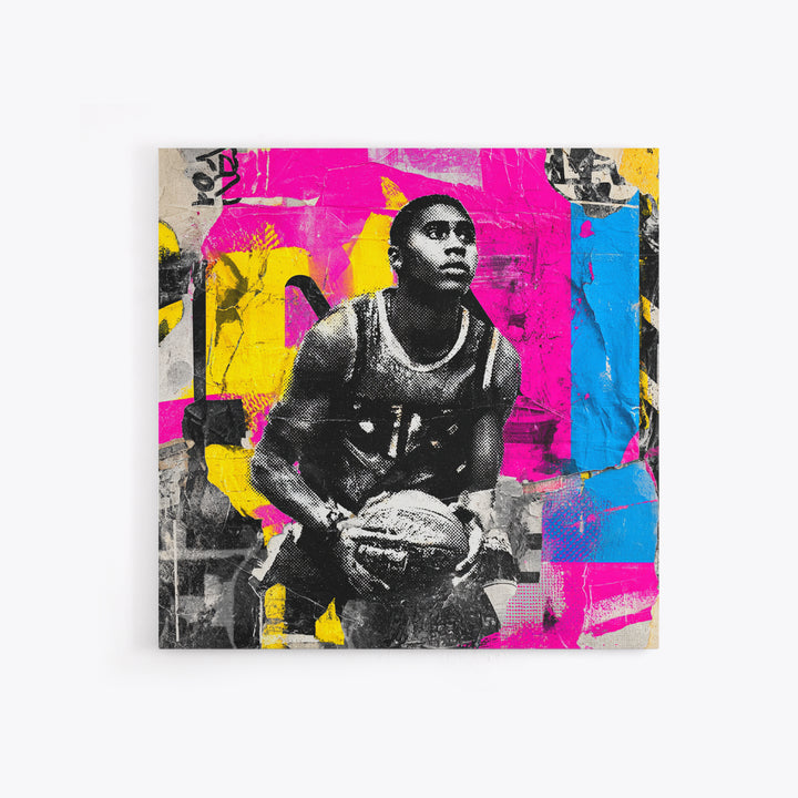 Basketball Player in Street Mural Energy Framed Canvas Print, Graffiti Art, 3d Wall Art, Living Room Decor, Fine Art, Street, GRF-1x1-68