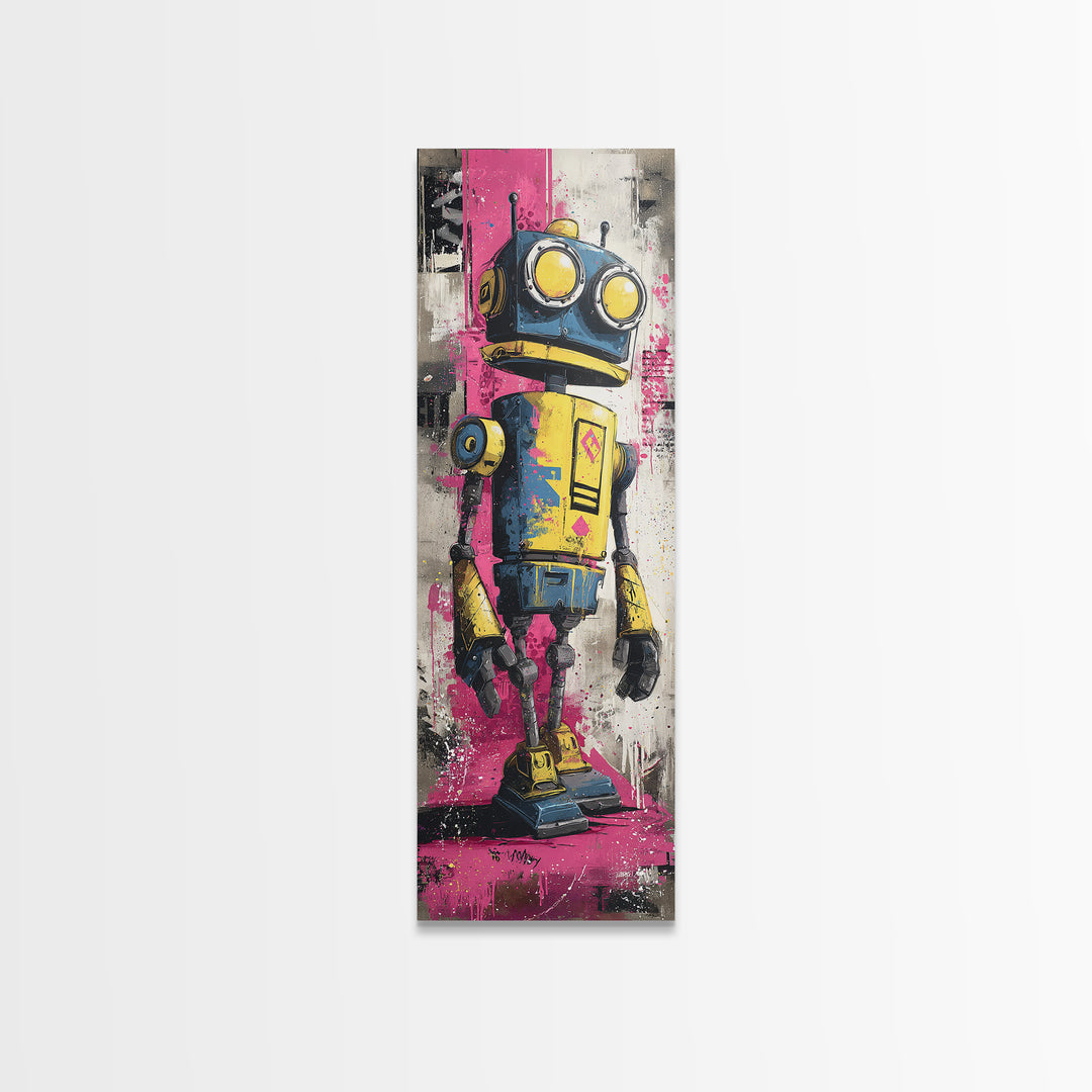Cartoon Robot Character Canvas Print, Graffiti Art, Boho Wall Decor, Living Room Decor, Fine Art, Street, Textured Painting, GRF-1x3-22