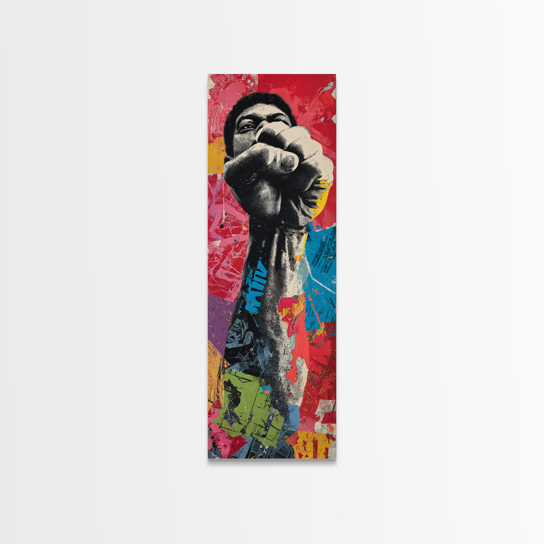 Comic Style Fist with Paint Burst Framed Canvas Print, Graffiti Art, Canvas Print, Living Room Decor, Oil Painting, Street, GRF-1x3-30