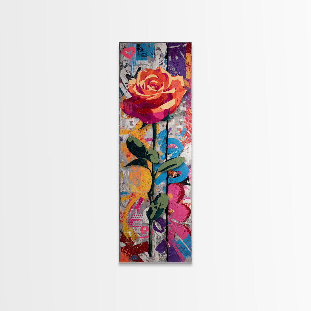 Graffiti Rose Blooming from Concrete Crack Canvas Print, Graffiti Art, Living Room Decor, Abstract Art, Street, GRF-1x3-57