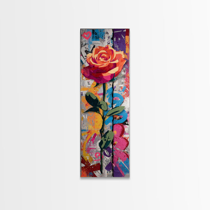 Graffiti Rose Blooming from Concrete Crack Canvas Print, Graffiti Art, Living Room Decor, Abstract Art, Street, GRF-1x3-57