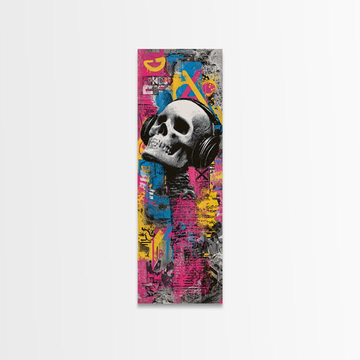 Skull and Headphones Mural Composition Canvas Print, Graffiti Art, 3d Wall Art, Living Room Decor, Street, Statement Artwork, GRF-1x3-59