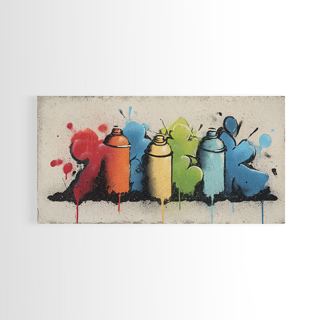 Spray Can Still Life Framed Canvas Print, Graffiti Art, Minimalist Decor, Living Room Decor, Street, Mid Century Modern, GRF-2x1-24