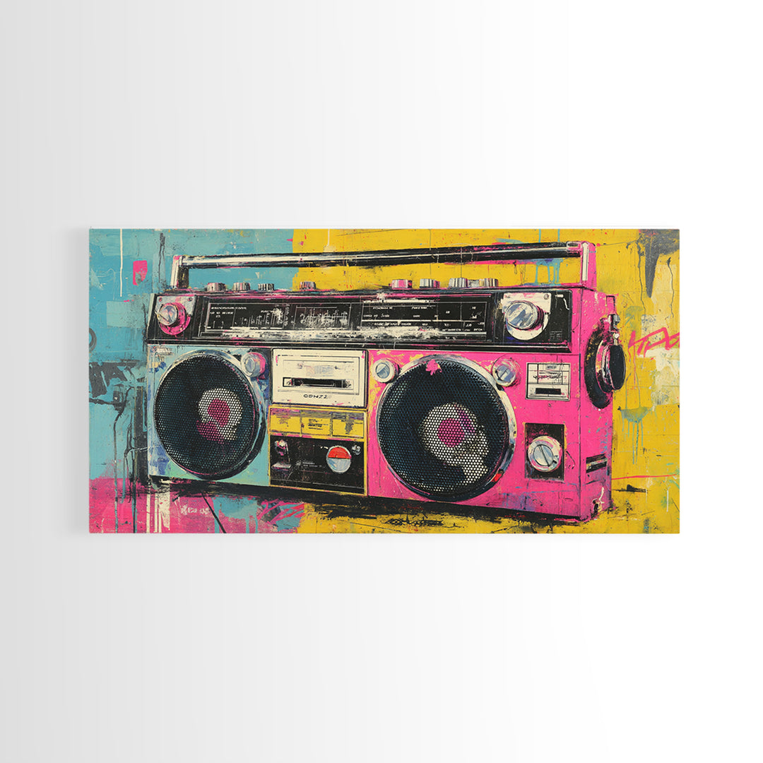 Boombox and Cassette Tape Framed Canvas Print, Graffiti Art, Contemporary Art, Living Room Decor, Fine Art, Street, GRF-2x1-34