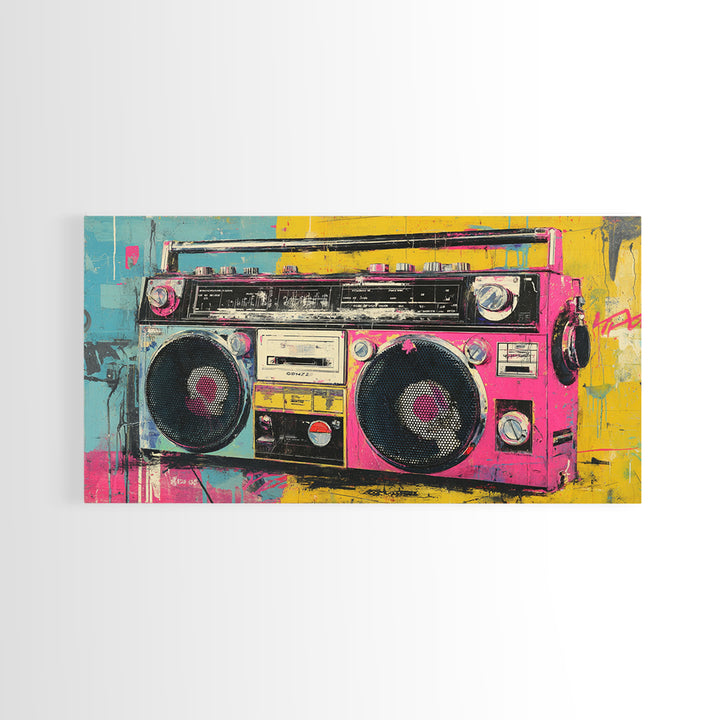 Boombox and Cassette Tape Framed Canvas Print, Graffiti Art, Contemporary Art, Living Room Decor, Fine Art, Street, GRF-2x1-34
