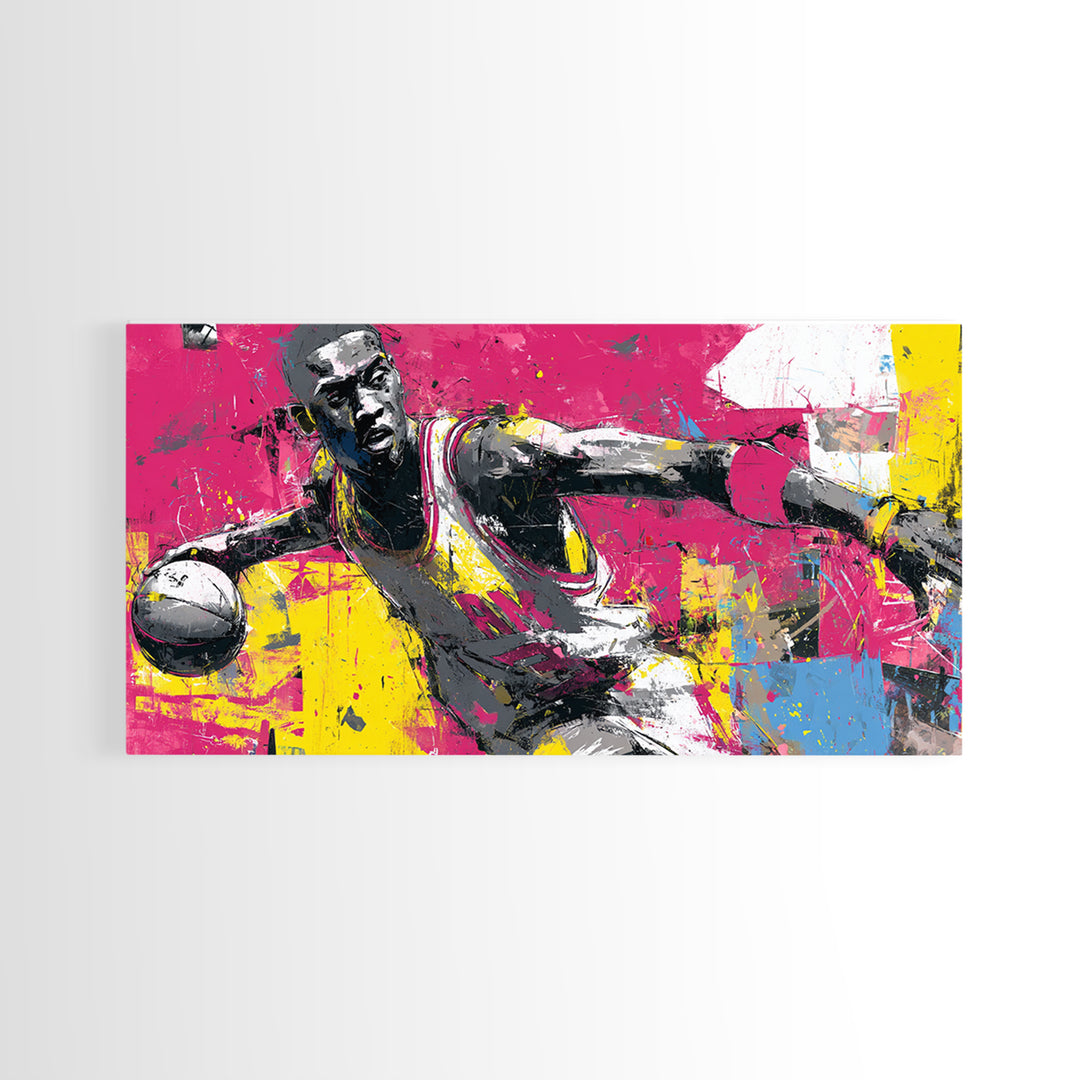Basketball Player in Street Mural Energy Framed Canvas Print, Graffiti Art, Poster, Living Room Decor, Fine Art, Street, GRF-2x1-40