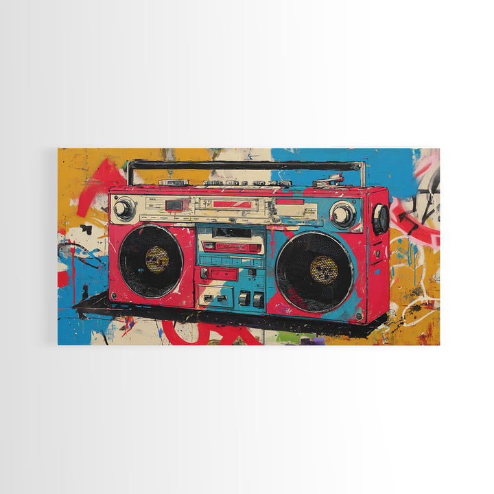 Boombox and Cassette Tape Canvas Print, Graffiti Art, Painting, Living Room Decor, Fine Art, Street, Canvas Art, Bedroom Decor, GRF-2x1-58