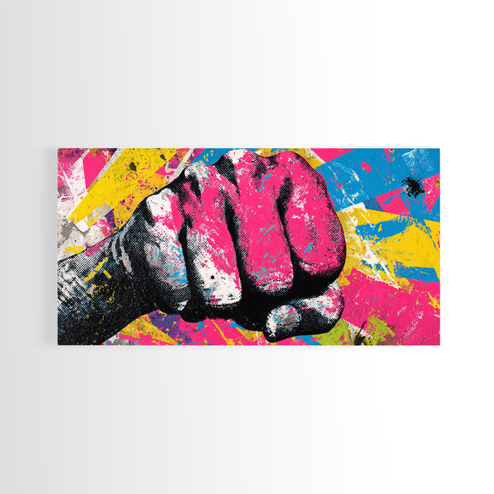 Comic Style Fist with Paint Burst Canvas Print, Graffiti Art, Wall Art, Living Room Decor, Oil Painting, Street, Large Wall Art, GRF-2x1-62