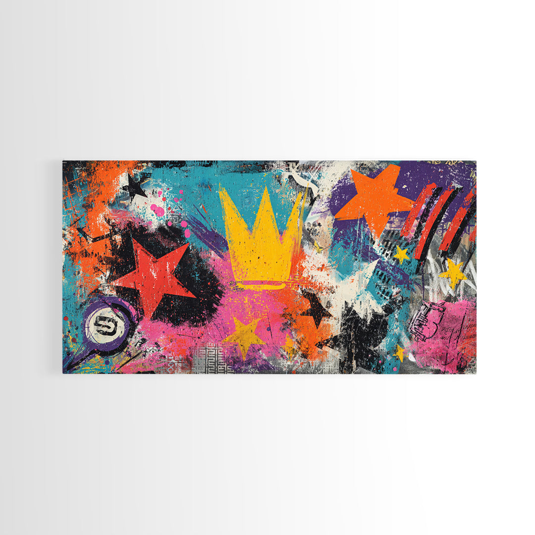 Abstract Crown and Stars Canvas Print, Graffiti Art, Bedroom Decor, Living Room Decor, Abstract Art, Street, Gallery Decor, GRF-2x1-63