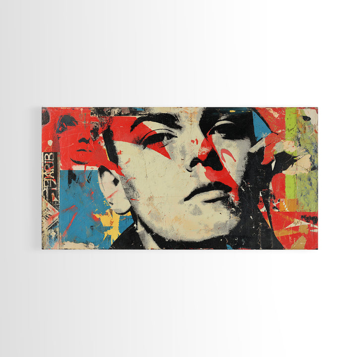 Stencil Portrait with Red and Black Contrast Framed Canvas Print, Graffiti Art, Canvas Art, Living Room Decor, Fine Art, Street, GRF-2x1-80