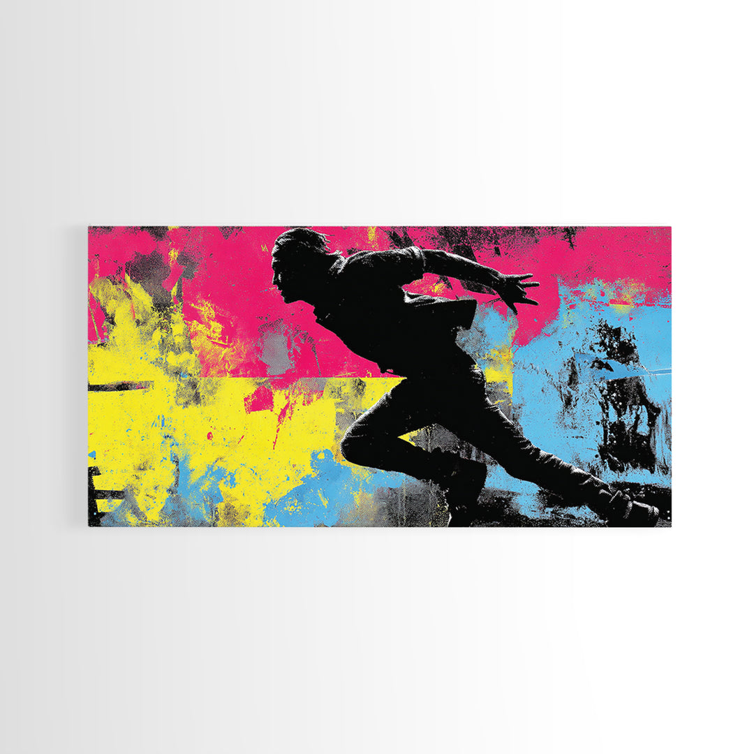 Masked Street Artist Silhouette Framed Canvas Print, Graffiti Art, Prints, Living Room Decor, Oil Painting, Street, Framed Art, GRF-2x1-90