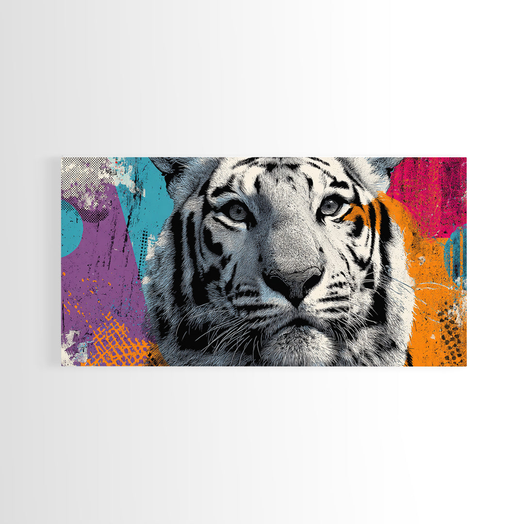 Urban Tiger Portrait Framed Canvas Print, Graffiti Art, Neutral Decor, Living Room Decor, Fine Art, Street, Home Decor, GRF-2x1-95