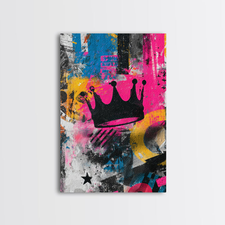 Abstract Crown and Stars Framed Canvas Print, Graffiti Art, Art Print, Living Room Decor, Abstract Art, Street, Wall Hangings, GRF-2x3-3