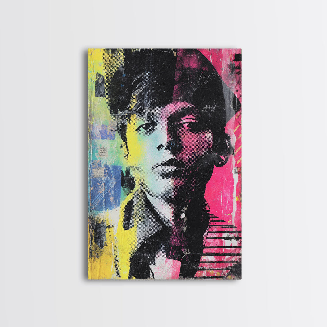 Stencil Portrait with Red and Black Contrast Framed Canvas Print, Graffiti Art, Luxury Decor, Living Room Decor, Street, GRF-2x3-44