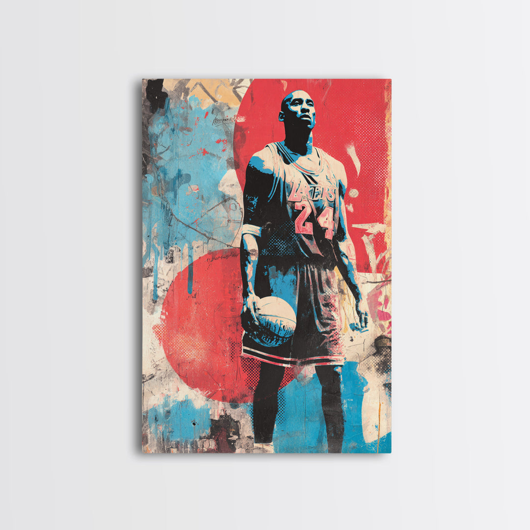 Basketball Player in Street Mural Energy Framed Canvas Print, Graffiti Art, Poster, Living Room Decor, Fine Art, Street, GRF-2x3-52