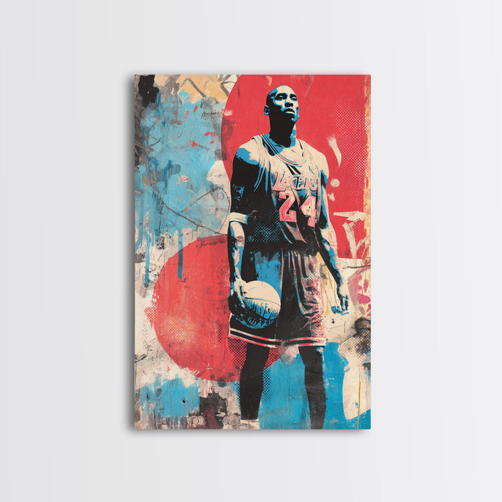Basketball Player in Street Mural Energy Framed Canvas Print, Graffiti Art, Poster, Living Room Decor, Fine Art, Street, GRF-2x3-52