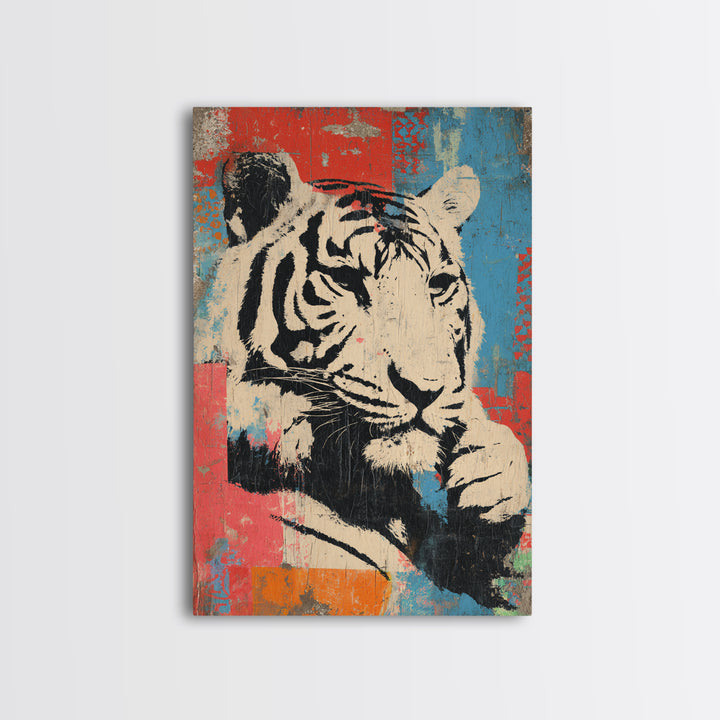 Urban Tiger Portrait Framed Canvas Print, Graffiti Art, Original Art, Living Room Decor, Oil Painting, Street, Boho Wall Decor, GRF-2x3-59