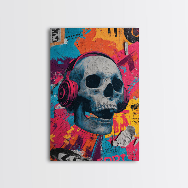 Skull and Headphones Mural Composition Canvas Print, Graffiti Art, Fine Art Print, Living Room Decor, Fine Art, Street, GRF-2x3-7